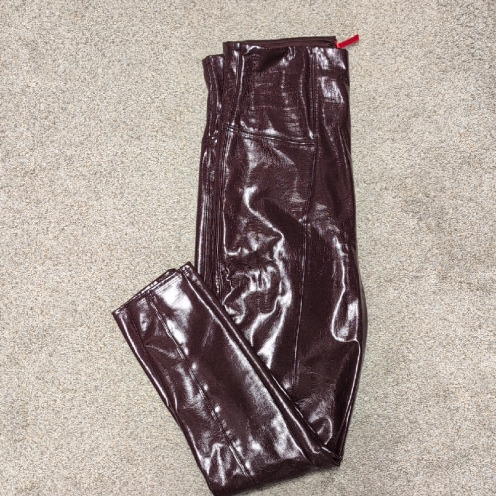 SPANX Patent faux Leather  Maroon Leggings